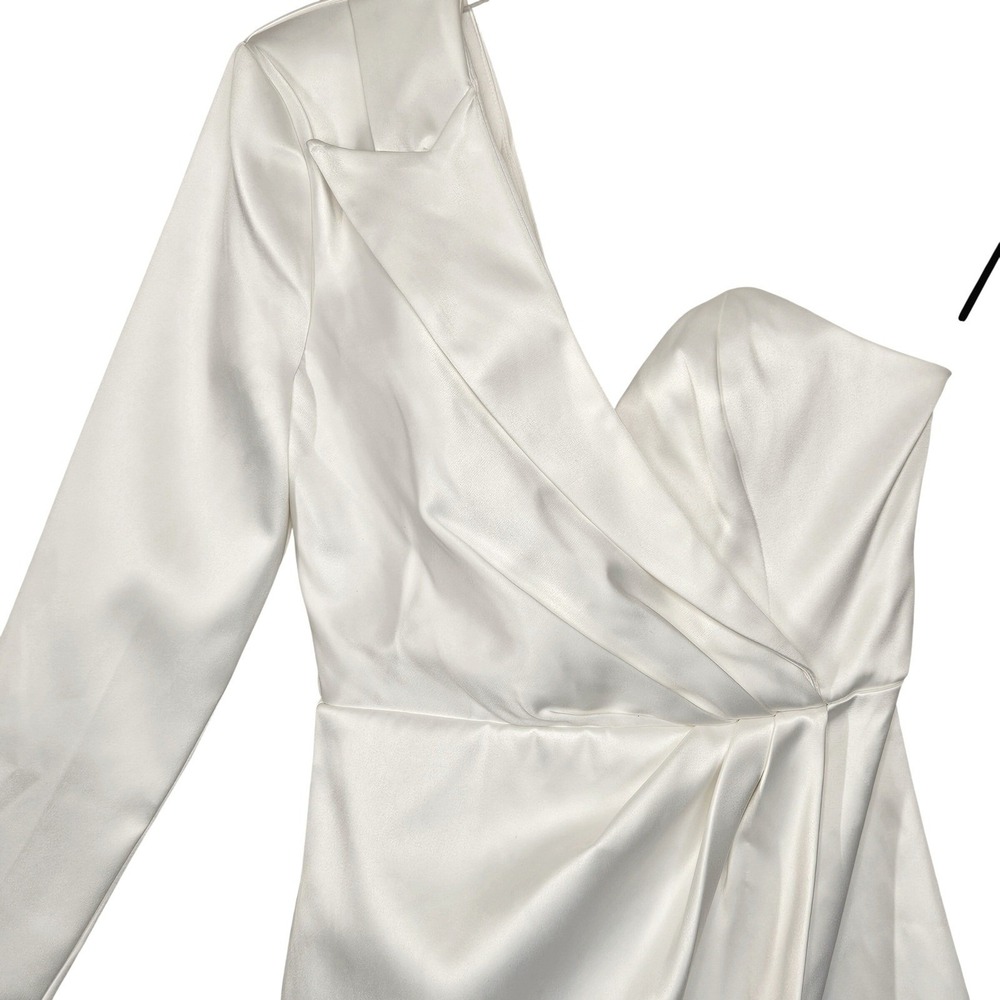 NBD White Satin One Shoulder Long Sleeve Mini Dress Asymmetrical Bridal Sz S NEW - Picture 6 of 10